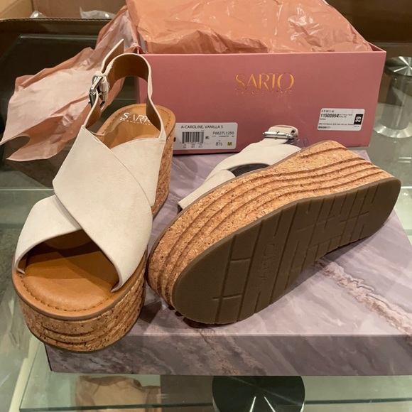 NIB (8.5) FRANCO SARTO BM vanilla suede Caroline cork leather platforms - Picture 2 of 14